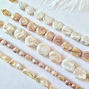 Keshi Pearl Bracelet with Extra Large Natural Freshwater Pearls, Modern Pearl Jewelry, Pearl Gold Bracelet with Large Baroque Pearls