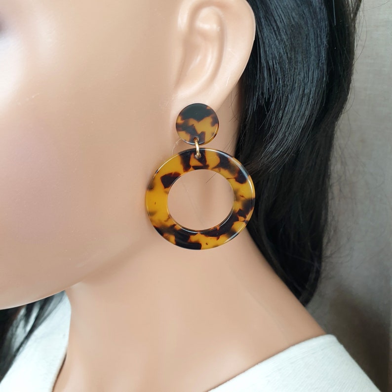 Tortoise shell earrings, acetate earrings, Geometric earrings image 8