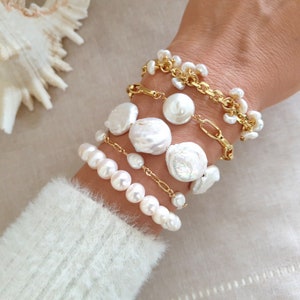 Bracciale in oro 24k da donna con perle Keishi, regali di Natale per lei, bracciale a catena riempito d'oro con perle d'acqua dolce