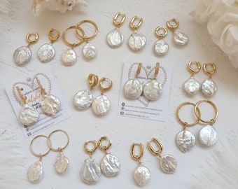 Keshi pearl earrings, Baroque earrings, Bridesmaid gift, Real pearl earrings