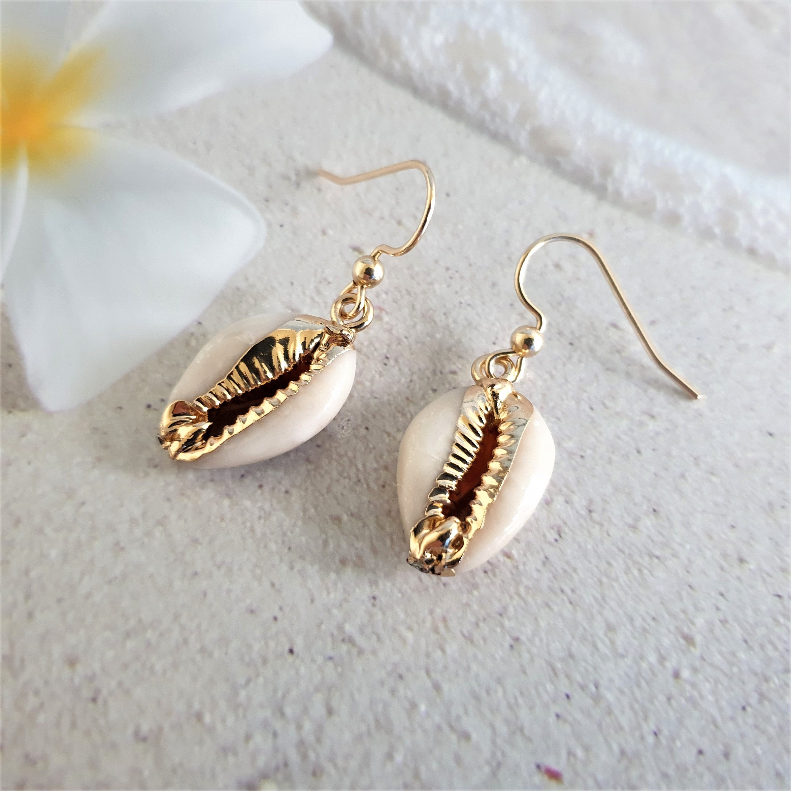 Shell Earrings Cowrie Shell Earrings Seashell Earrings Etsy