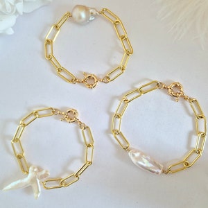 Baroque Pearl Chunky Chain 14k Gold Filed Bracelet