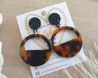 Geometric earrings, Tortoise shell earrings, acetate earrings