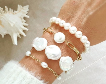 Baroque Pearl Bracelet for Women, Big Pearl Bracelet with Big Baroque Pearl Pendant, gifts for women, Large Link Bracelet