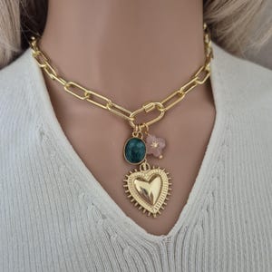 Gold Carabiner Charm Aesthetic Necklace, Build Your Own Custom Charm, Carabiner Clasp, Chunky Chain, Gold Filled Necklace, Personalized Gift