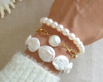 Big Pearl Bracelet for Women, Christmas Gifts for Her, Baroque Pearl Bracelet with Freshwater pearls, Gift for Her