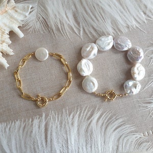 Großes Perlenarmband mit natürlichen Keshi-Perlen, Weihnachtsgeschenke, barockes Perlenarmband für Frauen, Brautjungferngeschenk, echtes Perlenarmband