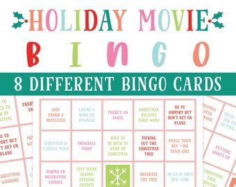 Holiday Movie Bingo Cards, Christmas Movie Bingo, Printable Holiday Party Game, Friends Holiday Party, Movie Game Night