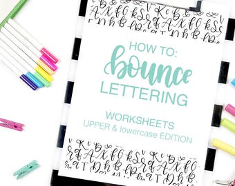 Bounce Lettering Worksheets, Alphabet Edition, Lettering Worksheets, Brush Pen Worksheets, Instant Download, Uppercase and Lowercase