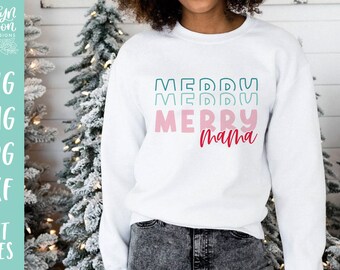 Merry Mama Stacked SVG, Winter SVG, Christmas SVG for Cricut, Retro Christmas Shirt Svg, Santa Claus Svg, Retro Svg Cut File