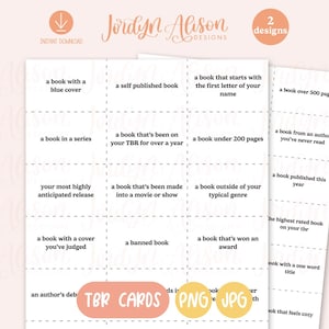 Printable TBR Cards with 35+ Prompts, TBR Reading Challenge, Book Challenge Printable, Tbr Jar Reading Prompts, Tbr Game, Bookish