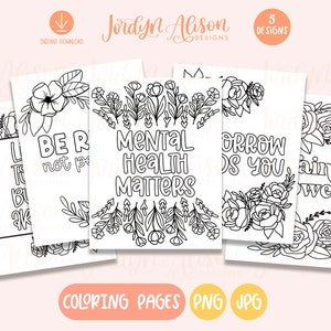 5 Positive Quotes Coloring Pages, Coloring Pages for Kids, Coloring Pages for Adults, Coloring Page Bundle