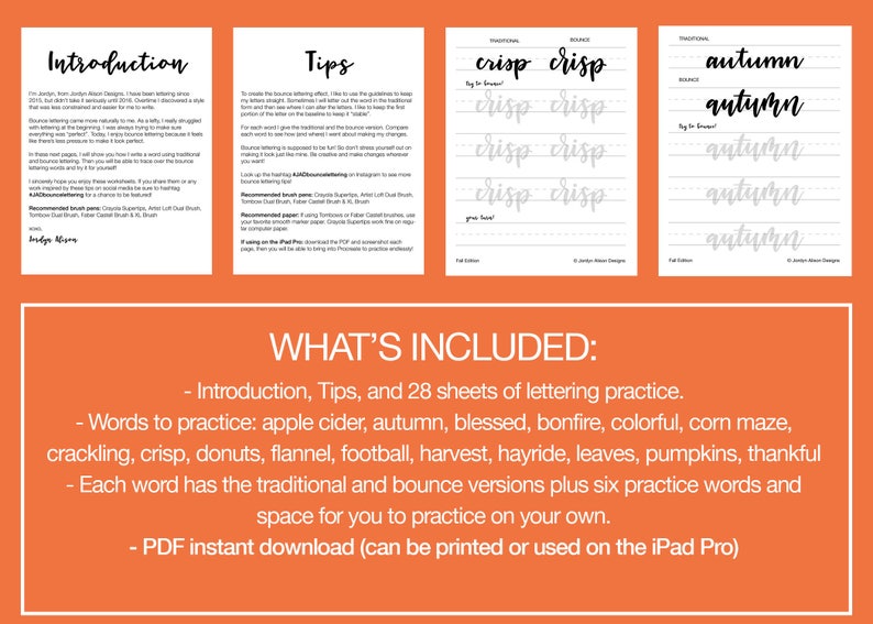Bounce Lettering Worksheets, Fall Edition, Lettering Worksheets, Brush ...