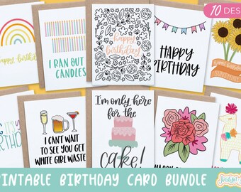 Printable Birthday Card Bundle, Printable Greeting Card, Birthday Card for Her, Birthday Card for Friend, Print at Home Cards