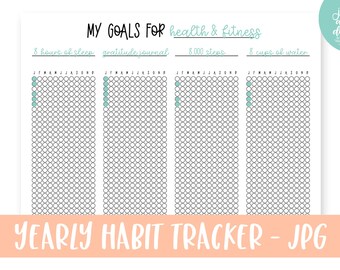 Yearly Habit Tracker, Instant Download, New Year's Resolutions, Planner Addict, Printable Habit Tracker, Instant Download