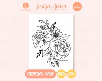 Simple Floral Printable Coloring Pages, Adult Coloring, Coloring Pages for Children, Spring Coloring Pages, Instant Download