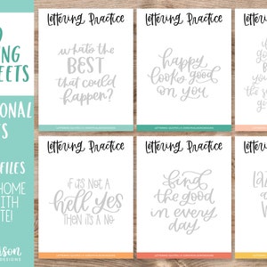 Positivity Lettering Worksheets, Faux Calligraphy, Brush Lettering, Bounce Lettering, Lettering Practice Sheets