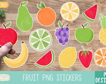 Fruit Sticker Pack, Fruit PNG Stickers, Printable Stickers, Print then Cut Stickers, Cricut Stickers