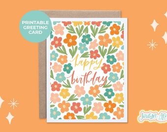 Birthday Flower Patch Blob Printable Birthday Card, Printable Greeting Card, Birthday Card for Her, Birthday Card for Friend