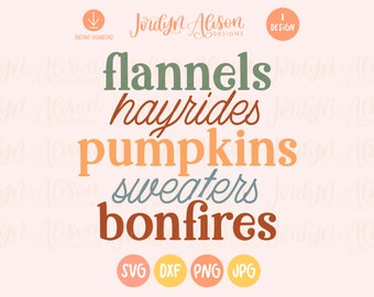 Fall Things Svg, Fall Saying Svg, Fall Quote Svg, Flannels Hayrides Pumpkins Sweaters Bonfires, Fall Svg Design, Autumn Svg, Fall shirt Svg