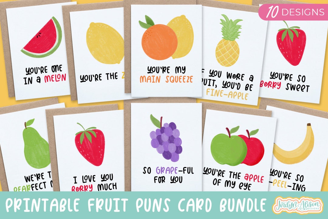 Printable Funny Fruit Pun Cards, Printable Everyday Card Bundle