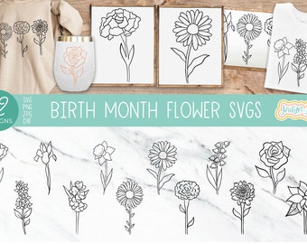 Birth Month Flower SVG Bundle, wildflower svg bundle, flower svg, floral svg for Cricut Silhouette, svg for Mother's Day, birth flower