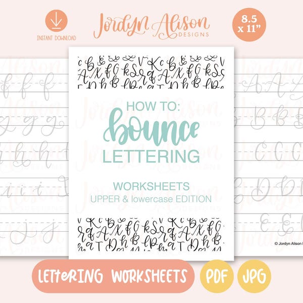 Bounce Lettering Worksheets, Alphabet Edition, Lettering Worksheets, Brush Pen Worksheets, Instant Download, Uppercase and Lowercase