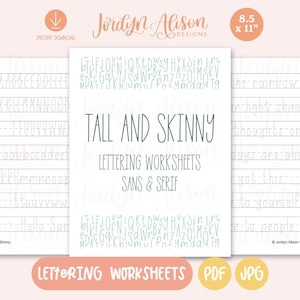 Puede incluir: Hojas de trabajo de escritura imprimibles para practicar estilos de escritura altos y delgados. Las hojas de trabajo incluyen una variedad de líneas de práctica del alfabeto y una oración de muestra para practicar.