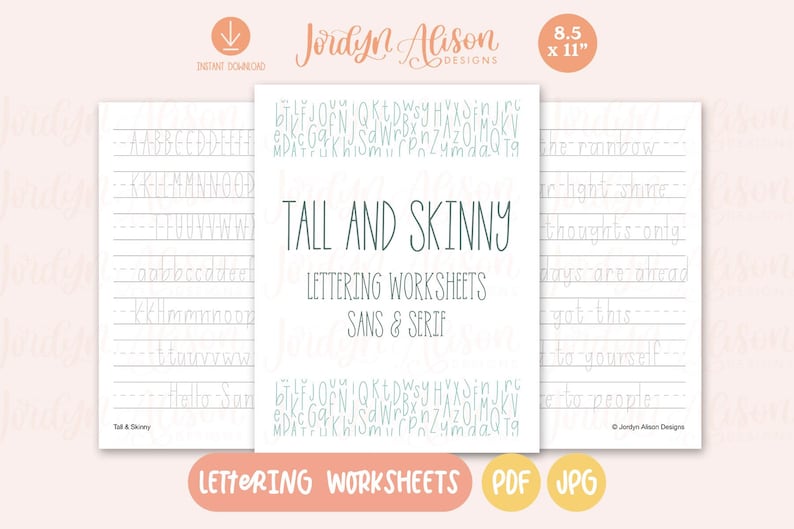 Tall and Skinny Lettering Worksheets, Monoline Hand Lettering ...