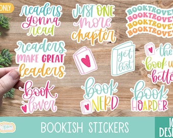 Bookish Printable Stickers, Book Lover Png Stickers, Print then Cut Stickers, Cricut Stickers, Booktok Stickers, Reading Sticker Pack