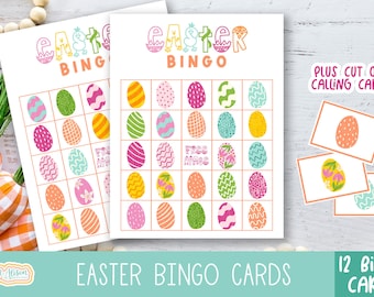 Oster Bingo Karten für Kinder, 12 druckbare Oster Bingo Karten, Oster Spiele für Kinder, Ostern Printable Download