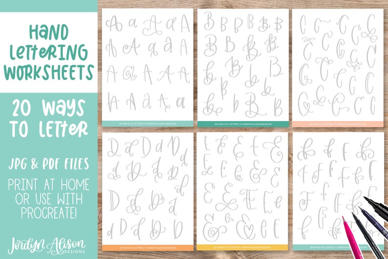 20 Ways to Letter the Alphabet Lettering Practice Worksheets, Hand ...
