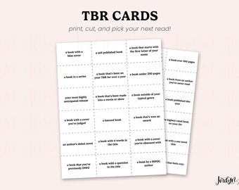 35以上のプロンプト付き印刷可能なTBRカード、TBR読書チャレンジ、印刷可能なブックチャレンジ、TBRジャー読書プロンプト、TBRゲーム、ブックイッシュ