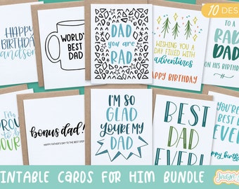 Printable Cards for Him Bundle, Printable Greeting Card, Printable Father's Day Card, Printable Birthday Card for Him, Print at Home Cards