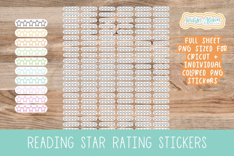 Star Rating Stickers, Reading Journal Sticker, Bookish Stickers, Print then Cut Stickers, Cricut Planner Stickers, Bullet Journal Stickers image 2