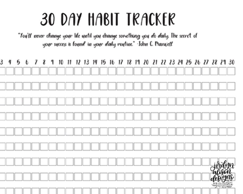 Printable 30 day habit tracker instant download new etsy