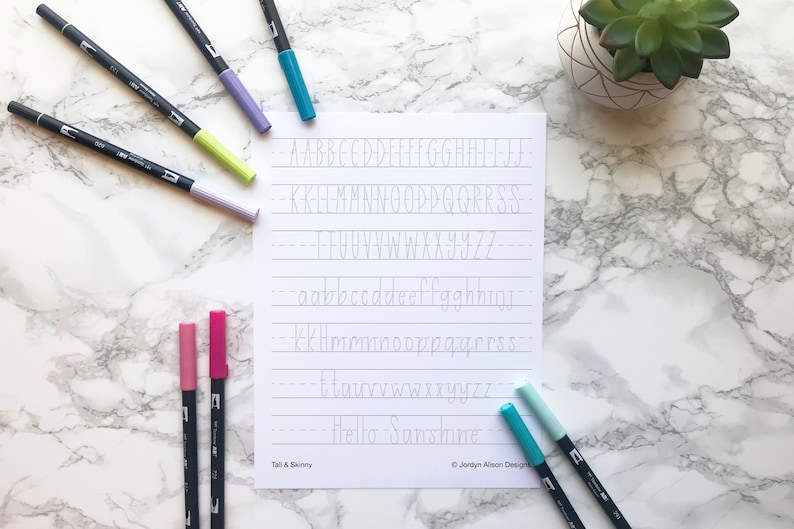 Tall and Skinny Lettering Worksheets, Monoline Hand Lettering ...