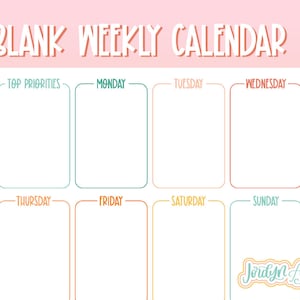 Blank Weekly Calendar Template | Simple Calendar, Printable Calendar Pages, Weekly Work Schedule Template, Weekly To Do List Printable