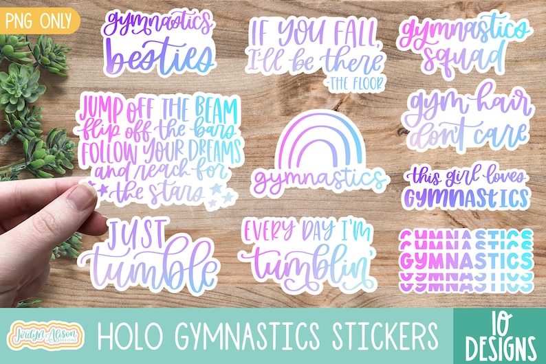 Gymnastics Printable Stickers, Gymnastics Png Stickers, Print then Cut Stickers, Cricut Stickers, Gymnast Sticker Pack image 1