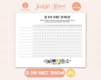 Rastreador de hábitos de 30 días imprimible, tamaño carta de EE. UU. (Descarga digital)
