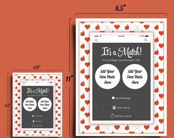 LARGE Personalized 'It's a Match!' Tinder Style Valentines Day, Anniversary, Wedding Greeting Card 8.5" x 11"