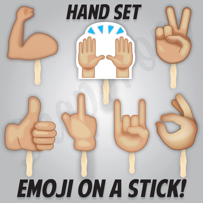 Emoji on a Stick Hand Set 1 Party Photobooth Prop Large 7 Piece Set Approx. 8 inch Pre-Assembled NO GLUING NECESSARY image 1