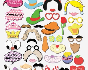 NO GLUING NECESSARY Photo Booth Props on a Stick! Pre-Assembled Great for Theme Birthdays!! 38 pcs Cartoon Characters.