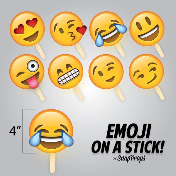 Emoji on a Stick - Smiley Emoji Party Photobooth Prop - Small 8 Piece Set (Approx. 4 inch) - Pre-Assembled NO GLUING NECESSARY