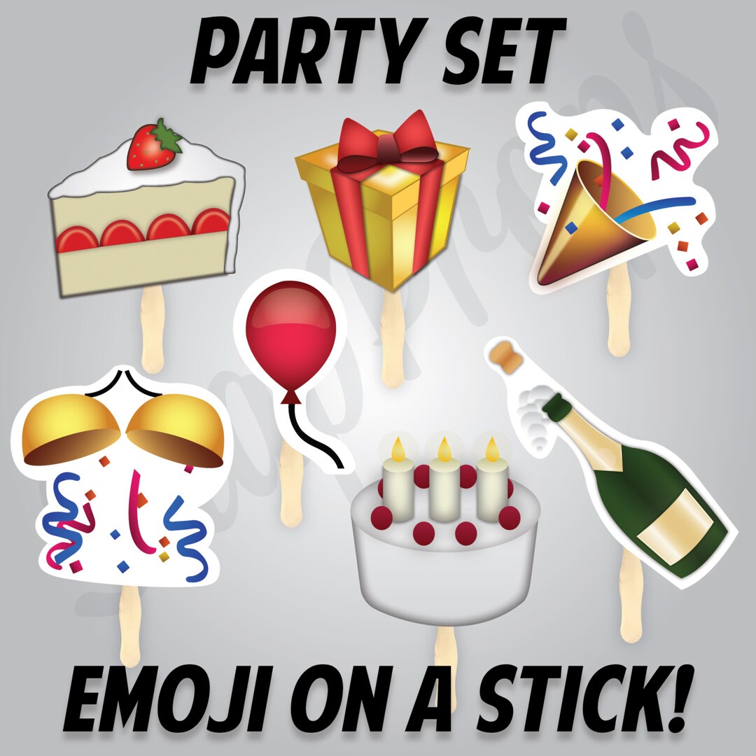 Emoji on a Stick Party Set Photobooth Prop Large 7 Piece Set approx. 8 Inch Preassembled NO