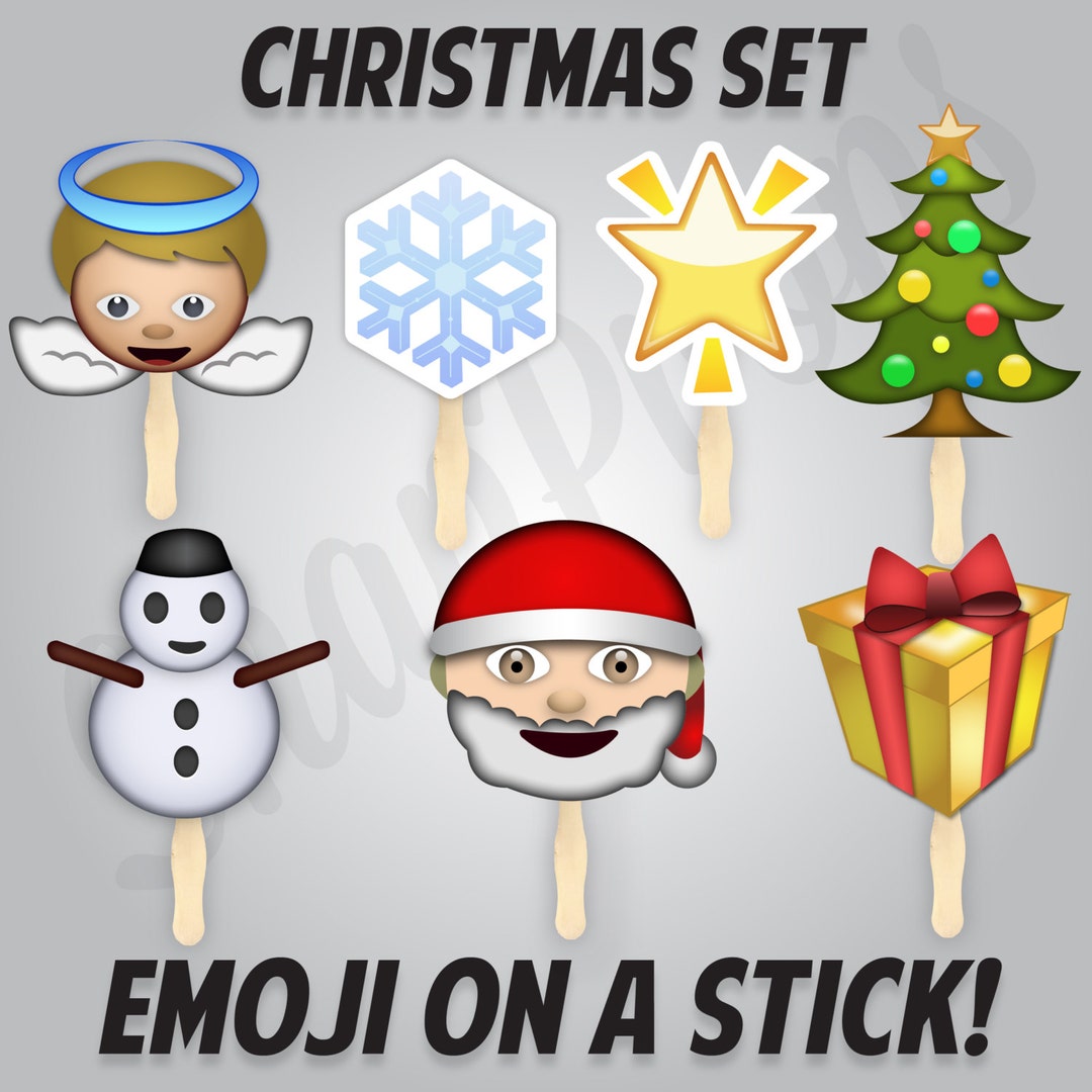 Emoji on a Stick Christmas/holiday Set Party Photobooth Prop Large 7 Piece Set approx. 8 Inch