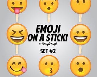 Emoji on a Stick Set #2 - Smiley Emoji Party Photobooth Prop - Large 8 Piece Set (Approx. ~8 inch) - Pre-Assembled NO GLUING NECESSARY