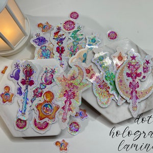 Dot Holographic Laminate Die-Cut Vinyl Wands and Accessories Kawaii sticker Anime Sticker Magical Girl Sticker Sailor Guardian