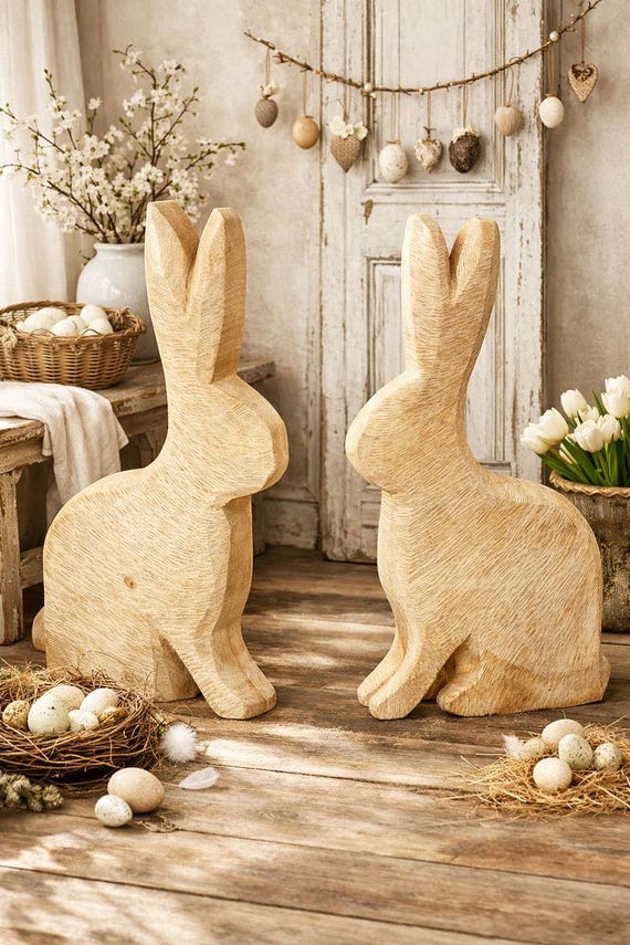Holz Hase aus Massivholz – 4 Größen großer Holz Hase – Rustikale Osterdeko für Haus, Garten & Eingang – Handgemachte Frühlingsdeko