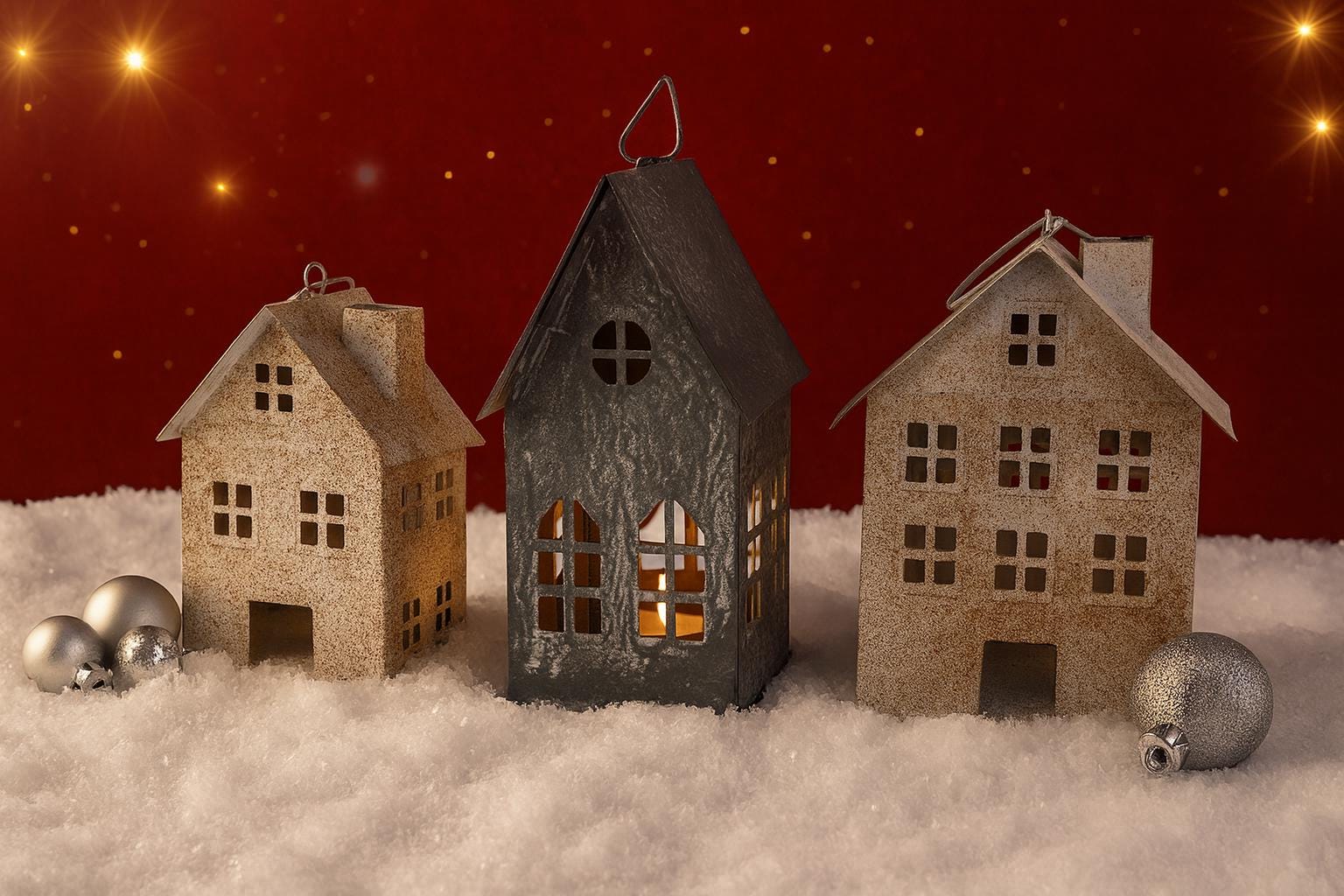 Metall Haus Deko – Lichterhaus für Lichterkette oder Teelicht | Hängedeko & Tischdeko | Skandinavisches Metallhaus